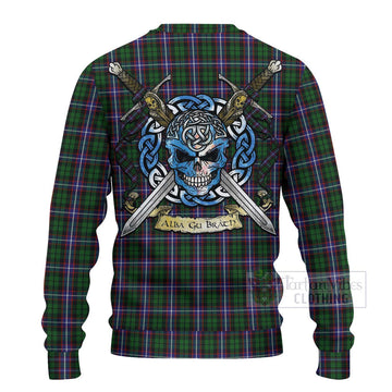 Russell Tartan Ugly Sweater with Family Crest Celtic Skull Style - Tartan Vibes Clothing