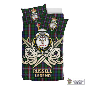 Russell Tartan Bedding Set with Clan Crest and the Golden Sword of Courageous Legacy