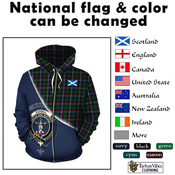 Russell Tartan Hoodie with Personalised National Flag and Family Crest Half Style - Tartan Vibes Clothing