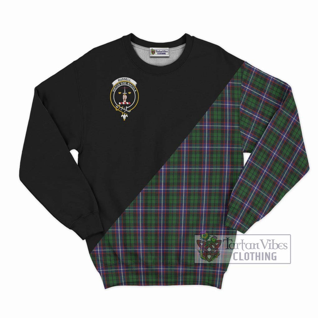 Russell Tartan Sweatshirt with Family Crest and Military Logo Style - Tartan Vibes Clothing
