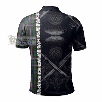 Russell Tartan Polo Shirt with Family Crest Cross Sword Thistle Celtic Vibes - Tartan Vibes Clothing