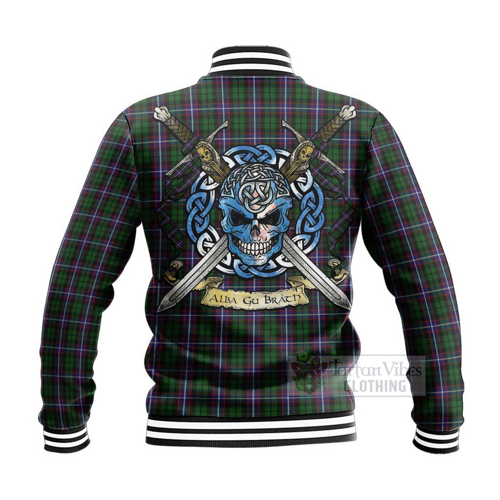 Russell Tartan Baseball Jacket with Family Crest Celtic Skull Style - Tartan Vibes Clothing