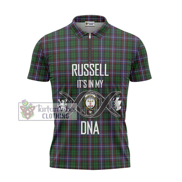 Russell Tartan Zipper Polo Shirt with Family Crest DNA In Me Style - Tartan Vibes Clothing
