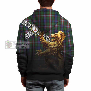 Tartan Vibes Clothing Russell Crest Tartan Hoodie with Golden Lion Emblem Celtic Style