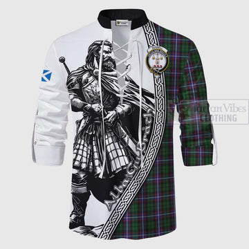 Russell Tartan Clan Crest Ghillie Kilt Shirt with Highlander Warrior Celtic Style - Tartan Vibes Clothing