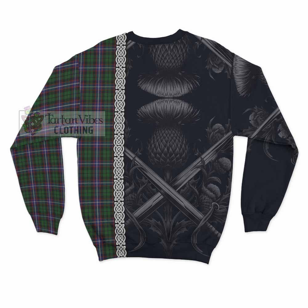 Russell Tartan Sweatshirt with Family Crest Cross Sword Thistle Celtic Vibes - Tartan Vibes Clothing
