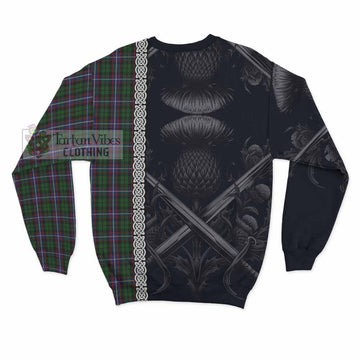 Russell Tartan Sweatshirt with Family Crest Cross Sword Thistle Celtic Vibes - Tartan Vibes Clothing