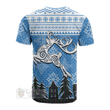 Russell Clan Christmas Cotton T-shirt Celtic Reindeer Style - Tartan Vibes Clothing