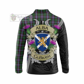 Russell Tartan Family Crest Long Sleeve Polo Shirt Lion Rampant Royal Thistle Shield Celtic Inspired - Tartan Vibes Clothing