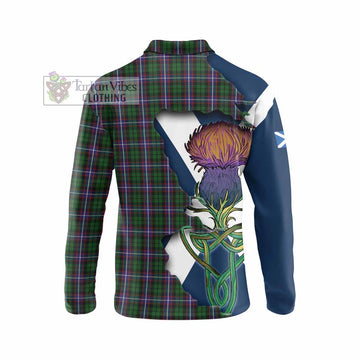 Tartan Vibes Clothing Russell Tartan Family Crest Long Sleeve Polo Shirt Scottish Thistle Celtic Inspired