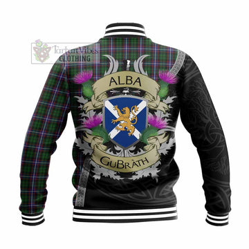 Russell Tartan Family Crest Baseball Jacket Lion Rampant Royal Thistle Shield Celtic Inspired - Tartan Vibes Clothing