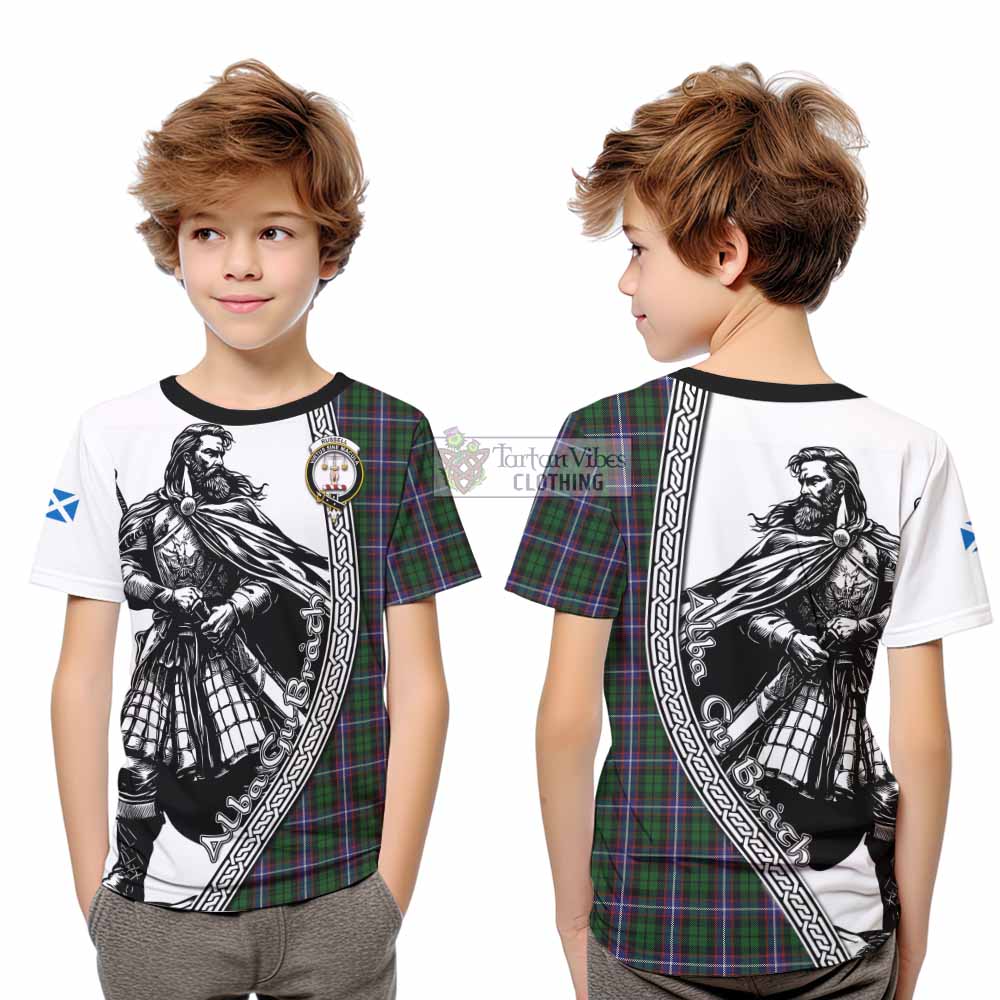 Russell Tartan Clan Crest Kid T-Shirt with Highlander Warrior Celtic Style - Tartan Vibes Clothing