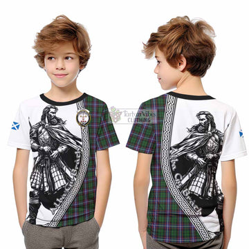 Russell Tartan Clan Crest Kid T-Shirt with Highlander Warrior Celtic Style - Tartan Vibes Clothing