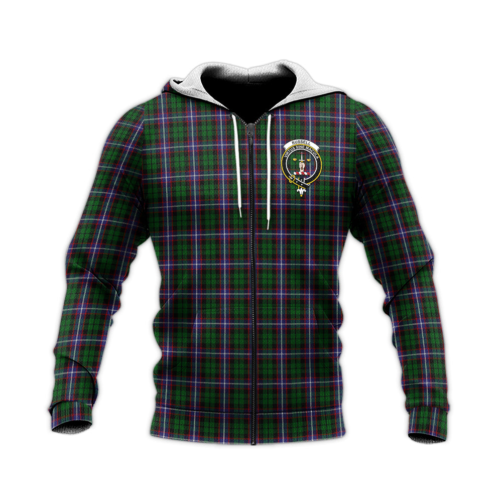 Russell Tartan Knitted Hoodie with Family Crest Unisex Knitted Zip Hoodie - Tartan Vibes Clothing