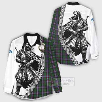 Russell Tartan Clan Crest Women's Casual Shirt with Highlander Warrior Celtic Style - Tartan Vibes Clothing