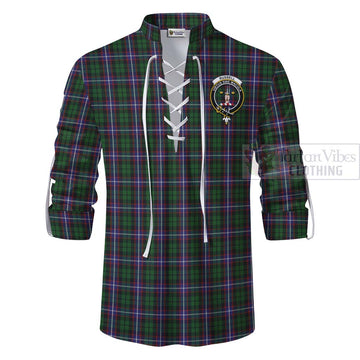 Russell Tartan Ghillie Kilt Shirt with Family Crest Celtic Skull Style - Tartan Vibes Clothing