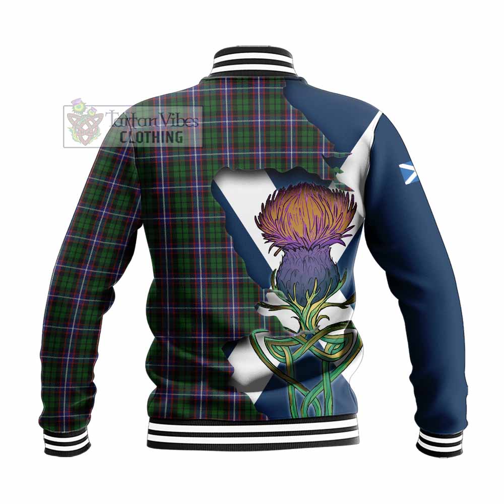 Tartan Vibes Clothing Russell Tartan Family Crest Baseball Jacket Scottish Thistle Celtic Inspired