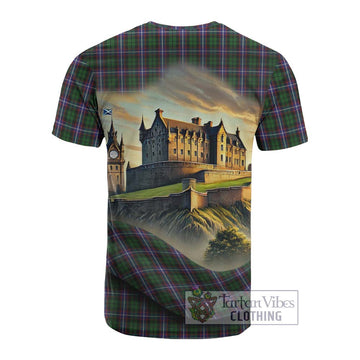Russell Tartan Family Crest Cotton T-shirt with Scottish Ancient Castle Style - Tartan Vibes Clothing