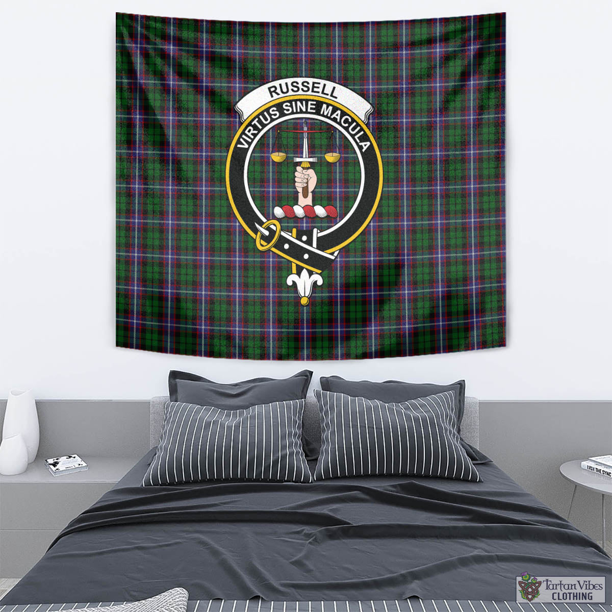 Russell Tartan Tapestry Wall Hanging and Home Decor for Room with Family Crest - Tartan Vibes Clothing