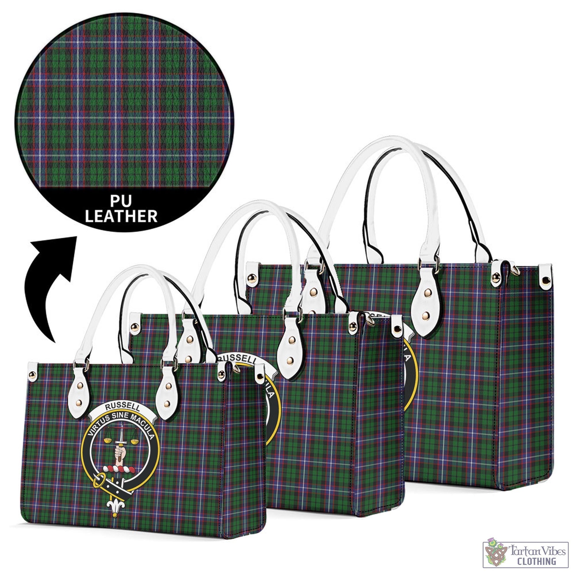 Russell Tartan Luxury Leather Handbags with Family Crest - Tartan Vibes Clothing