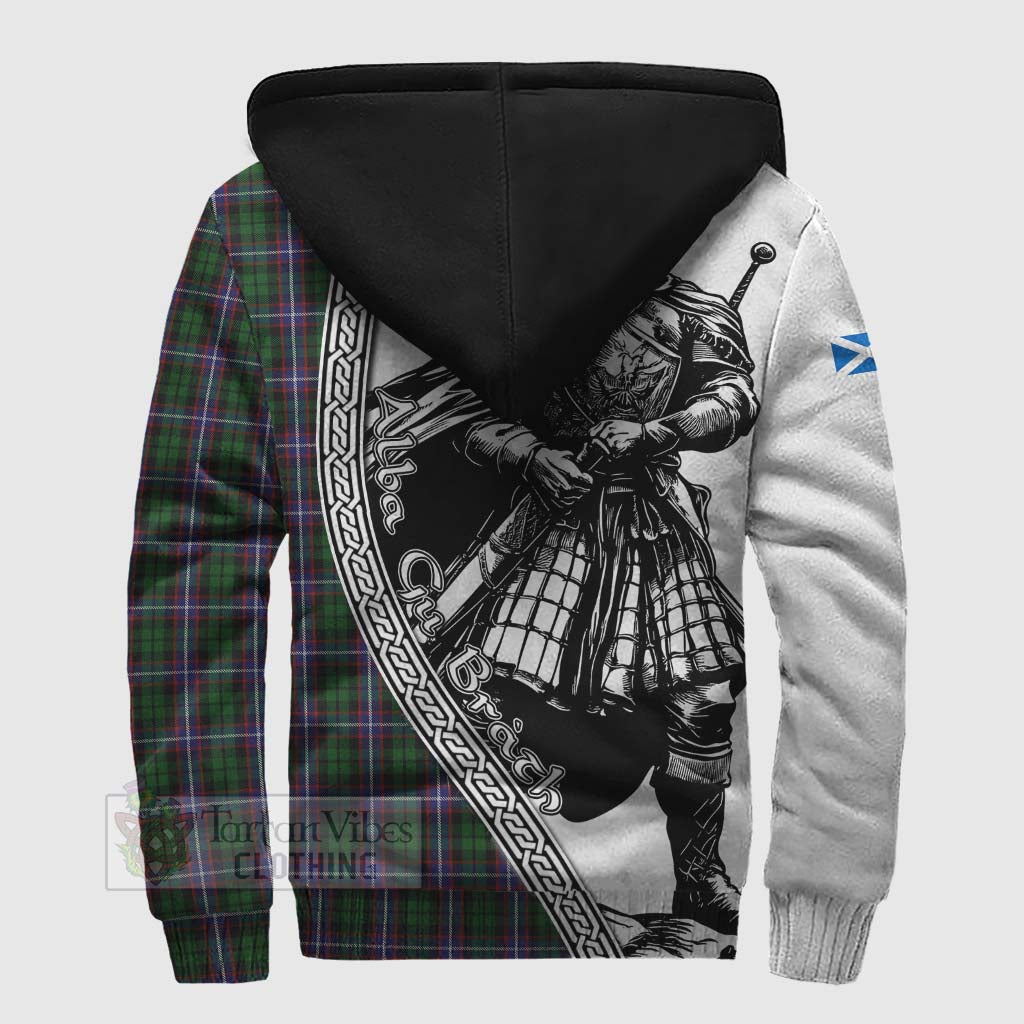 Russell Tartan Clan Crest Sherpa Hoodie with Highlander Warrior Celtic Style - Tartan Vibes Clothing