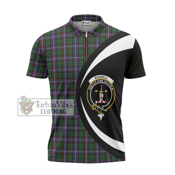 Russell Tartan Zipper Polo Shirt with Family Crest Circle Style - Tartan Vibes Clothing
