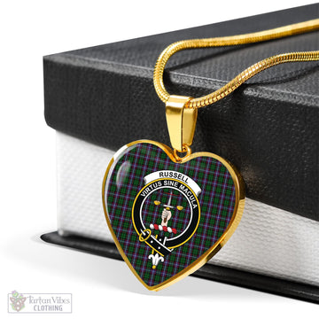 Russell Tartan Heart Necklace with Family Crest