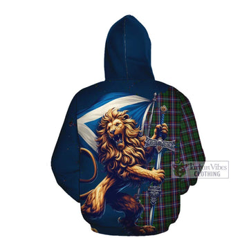 Russell Tartan Family Crest Cotton Hoodie with Scottish Majestic Lion Pullover Hoodie - Tartan Vibes Clothing