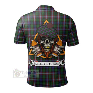 Russell Tartan Polo Shirt with Family Crest and Bearded Skull Holding Bottles of Whiskey - Tartan Vibes Clothing