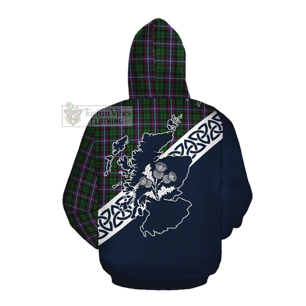 Russell Tartan Cotton Hoodie Featuring Thistle and Scotland Map Pullover Hoodie - Tartan Vibes Clothing