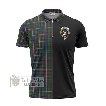 Russell Tartan Zipper Polo Shirt with Family Crest and Half Of Me Style - Tartan Vibes Clothing