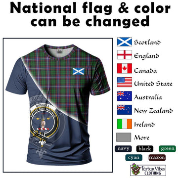 Russell Tartan T-Shirt with Personalised National Flag and Family Crest Half Style - Tartan Vibes Clothing
