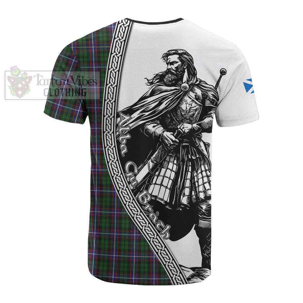 Russell Tartan Clan Crest Cotton T-shirt with Highlander Warrior Celtic Style - Tartan Vibes Clothing