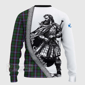 Russell Tartan Clan Crest Knitted Sweater with Highlander Warrior Celtic Style - Tartan Vibes Clothing