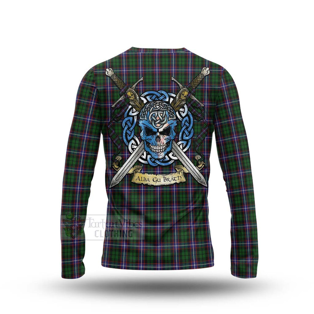 Russell Tartan Long Sleeve T-Shirt with Family Crest Celtic Skull Style - Tartan Vibes Clothing