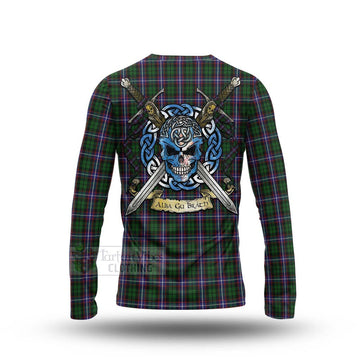 Russell Tartan Long Sleeve T-Shirt with Family Crest Celtic Skull Style - Tartan Vibes Clothing