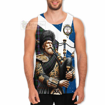 Russell Tartan Men's Tank Top with Family Crest Scottish Bagpiper Vibes - Tartan Vibes Clothing