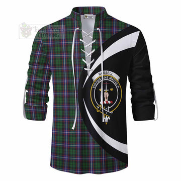 Russell Tartan Ghillie Kilt Shirt with Family Crest Circle Style - Tartan Vibes Clothing