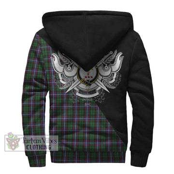 Russell Tartan Sherpa Hoodie with Family Crest and Military Logo Style - Tartan Vibes Clothing
