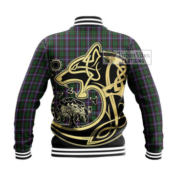 Russell Tartan Baseball Jacket with Family Crest Celtic Wolf Style - Tartan Vibes Clothing