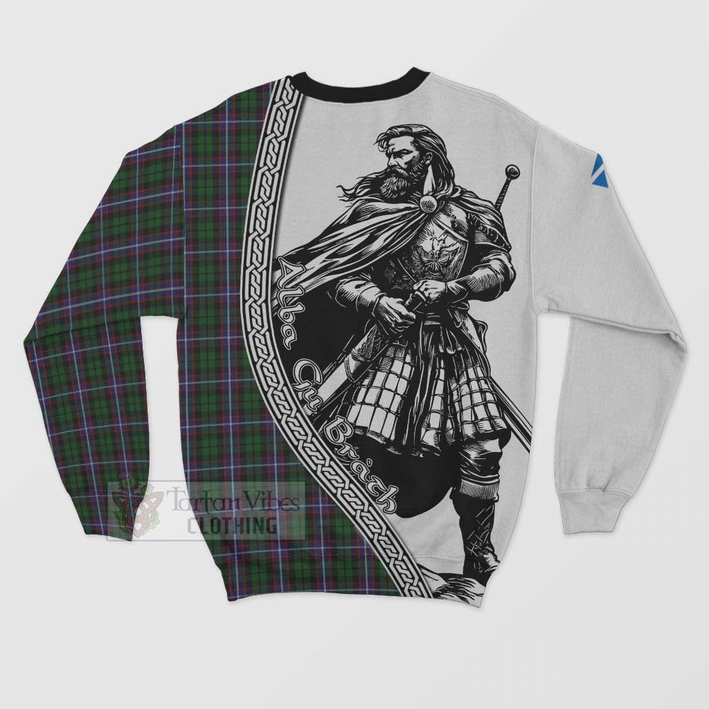 Russell Tartan Clan Crest Sweatshirt with Highlander Warrior Celtic Style - Tartan Vibes Clothing