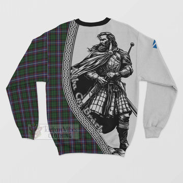 Russell Tartan Clan Crest Sweatshirt with Highlander Warrior Celtic Style - Tartan Vibes Clothing