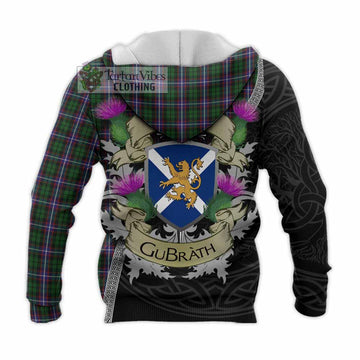 Tartan Vibes Clothing Russell Tartan Family Crest Knitted Hoodie Lion Rampant Royal Thistle Shield Celtic Inspired