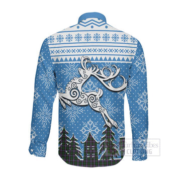 Russell Clan Christmas Long Sleeve Button Shirt Celtic Reindeer Style Men's Shirt - Tartan Vibes Clothing