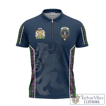 Russell Tartan Zipper Polo Shirt with Family Crest and Lion Rampant Vibes Sport Style - Tartan Vibes Clothing
