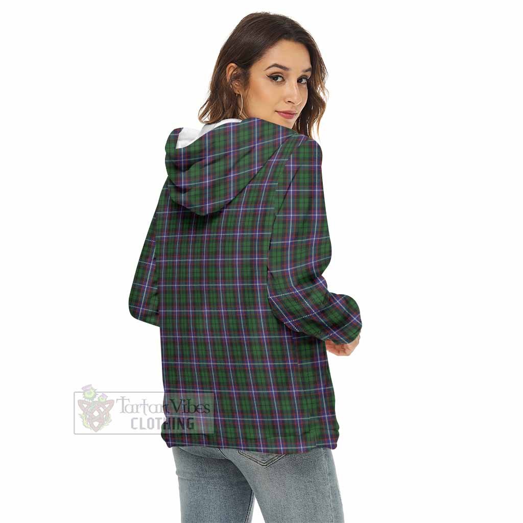 Russell Tartan Women's Borg Fleece Hoodie with Half Zip with Family Crest - Tartan Vibes Clothing