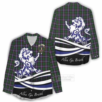 Russell Tartan Women's Casual Shirt with Alba Gu Brath Regal Lion Emblem - Tartan Vibes Clothing