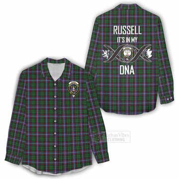 Russell Tartan Women's Casual Shirt with Family Crest DNA In Me Style - Tartan Vibes Clothing