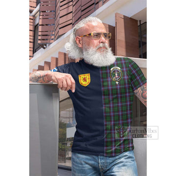 Russell Tartan Cotton T-shirt Alba with Scottish Lion Royal Arm Half Style Men's Shirt - Tartan Vibes Clothing