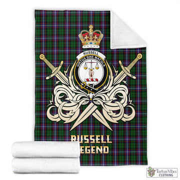 Russell Tartan Blanket with Clan Crest and the Golden Sword of Courageous Legacy